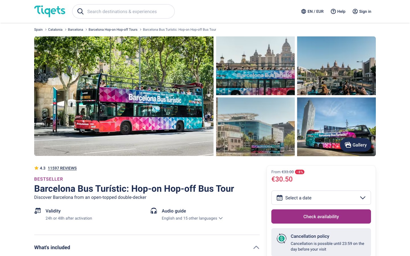 Tiqets PDP Pass Desktop