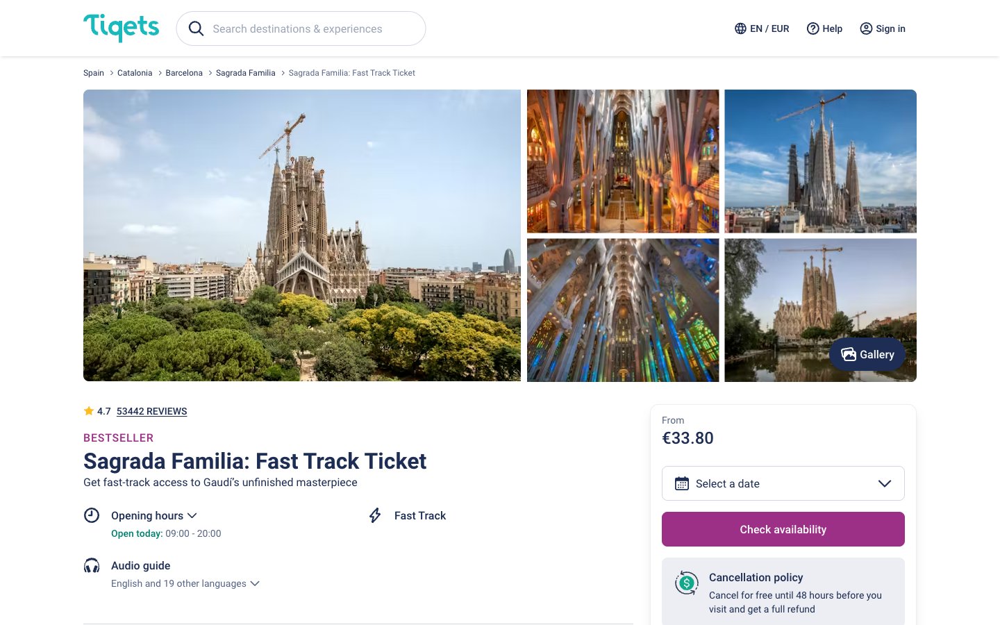 Tiqets Producto con fecha Desktop